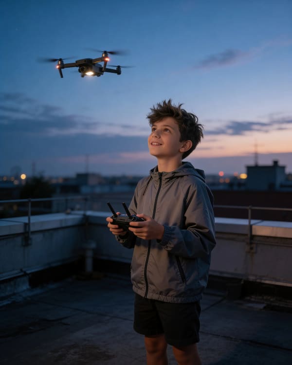 Boy controlling drone