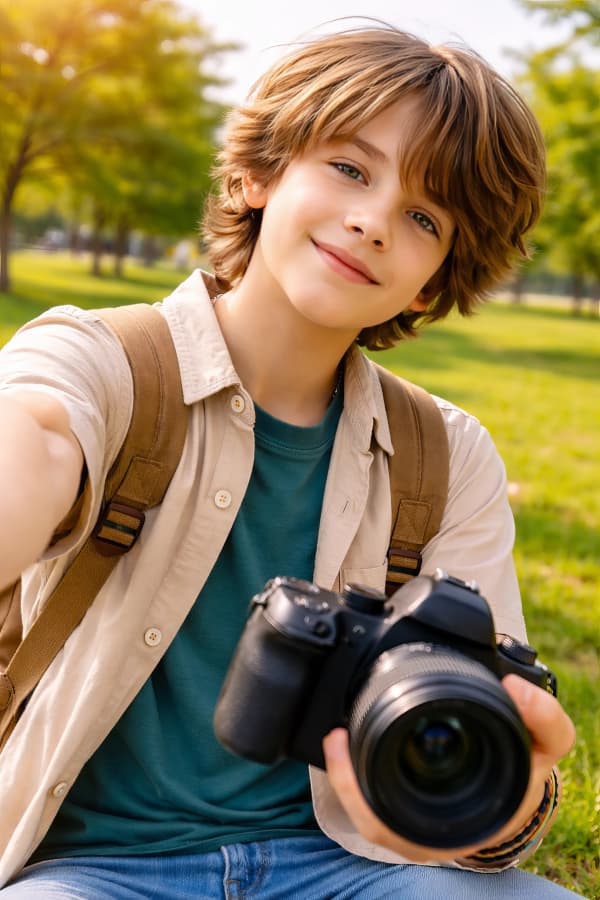 Boy holding DSLR camera