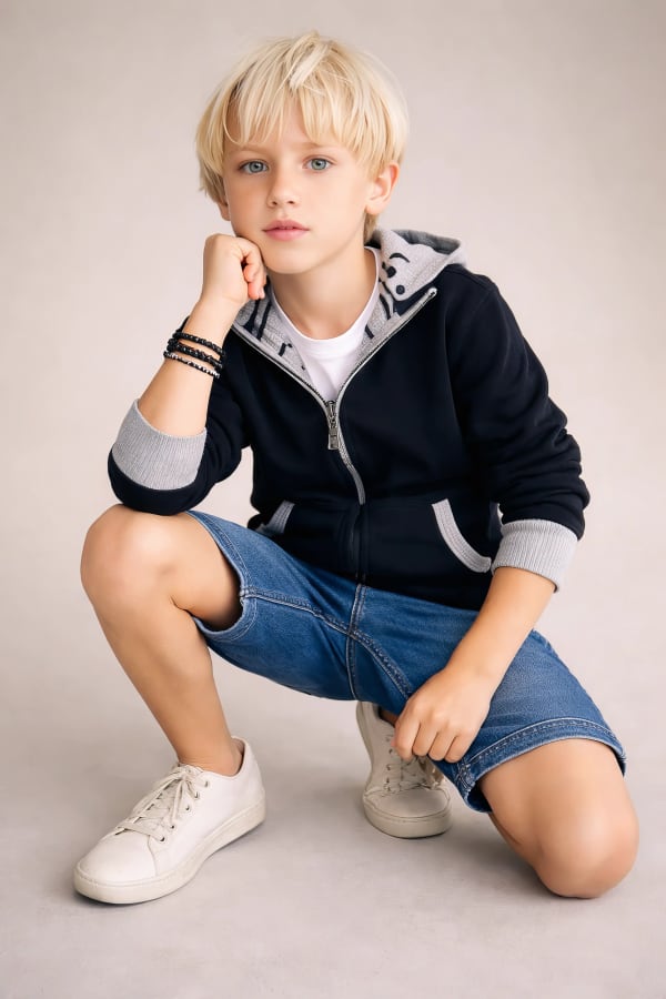 Boy posing on stool