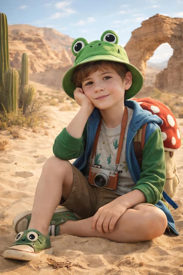 Boy exploring desert