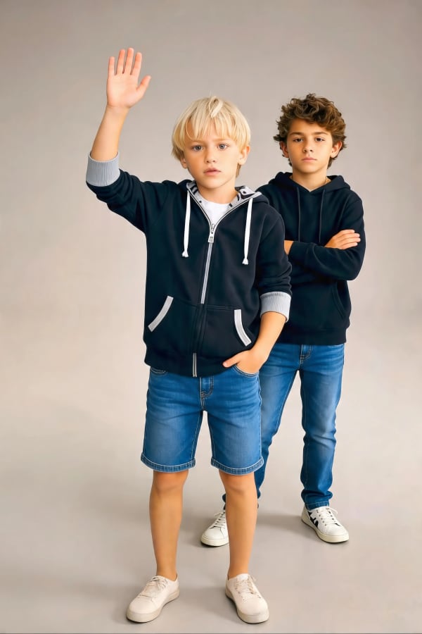 Boy standing collage
