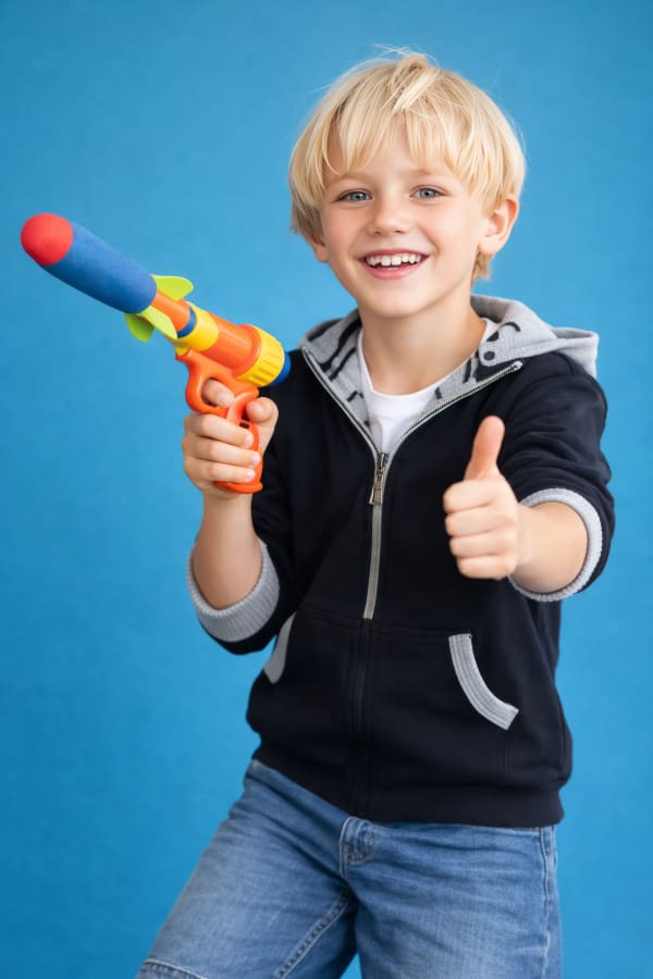 Boy holding water gun