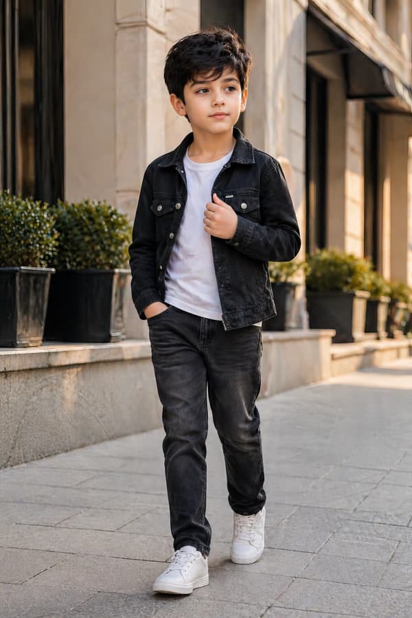 Boy walking in city