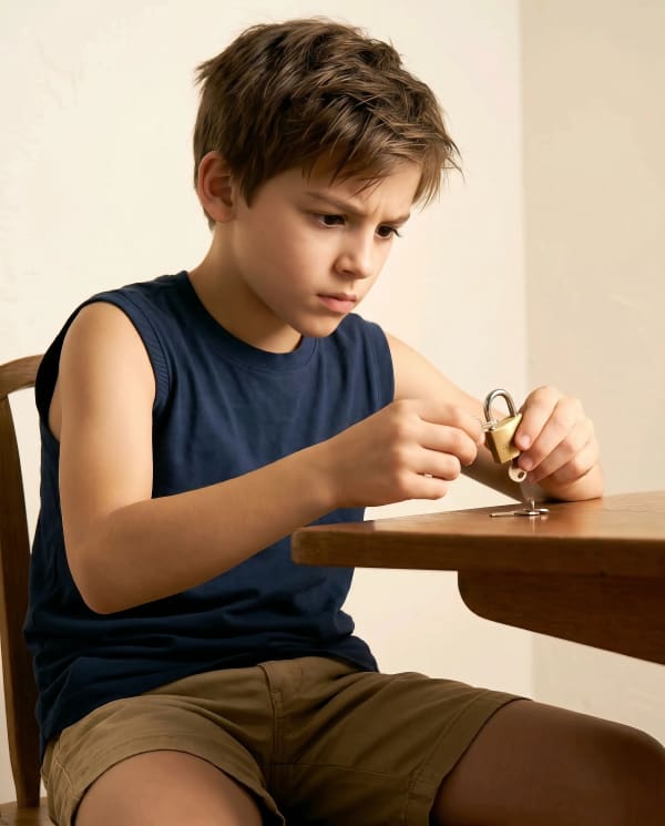 Boy drawing at table