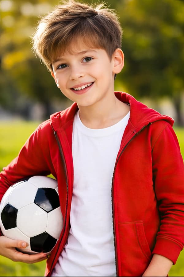 Boy holding soccer ball in park