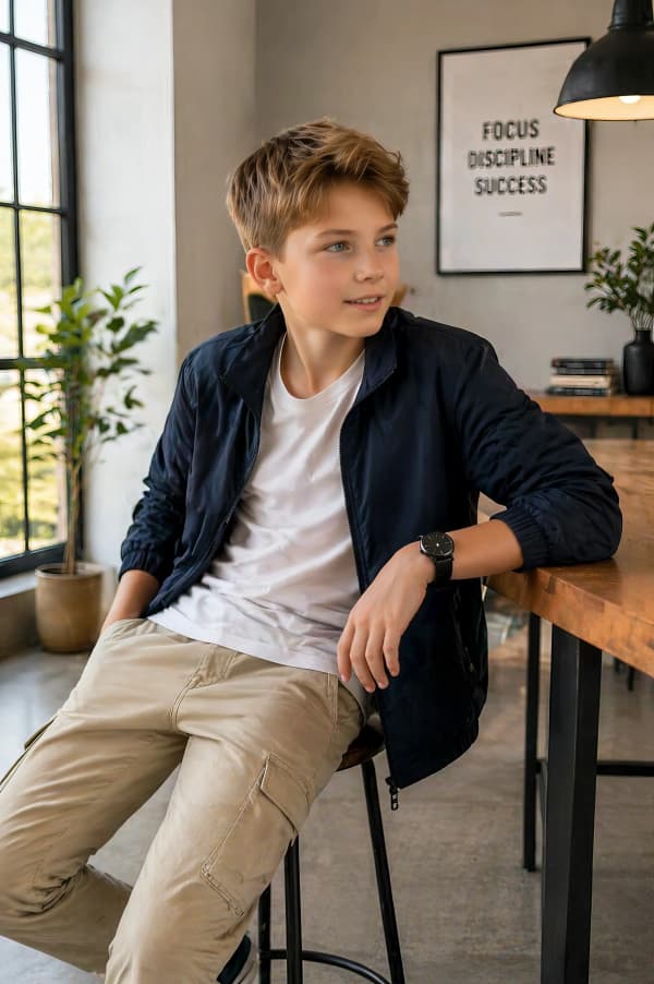 Boy sitting on stool
