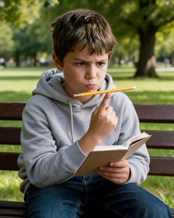 Boy eating sandwich on bench