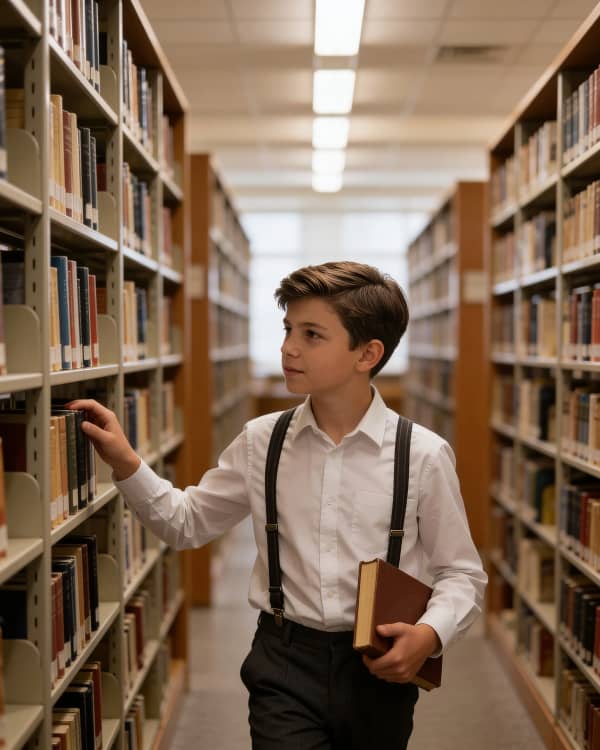Boy in library