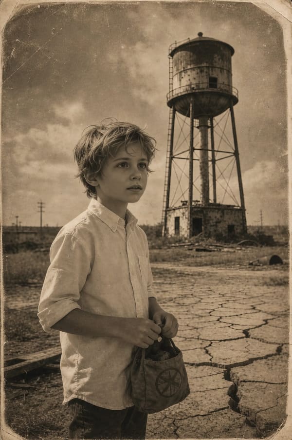 Boy near water tower