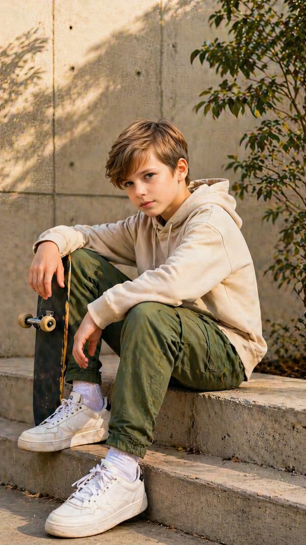 Boy sitting on path