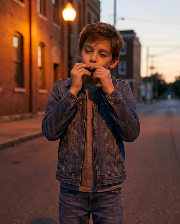 Boy eating on street