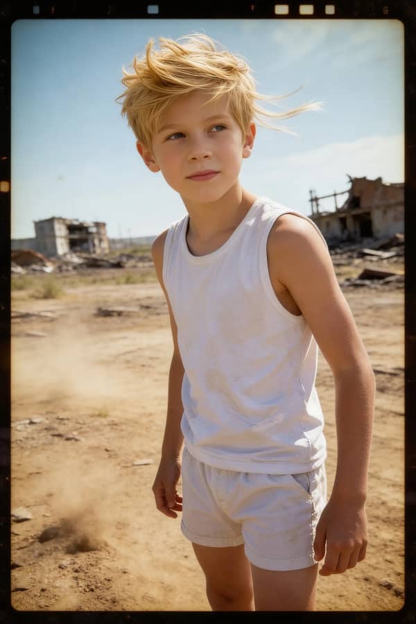 Boy in white tank top