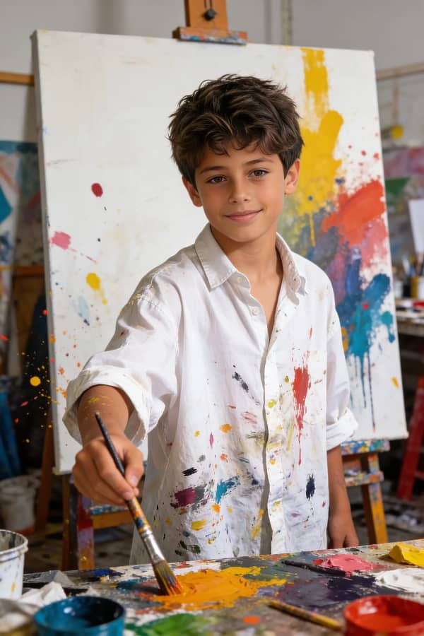 Boy painting canvas