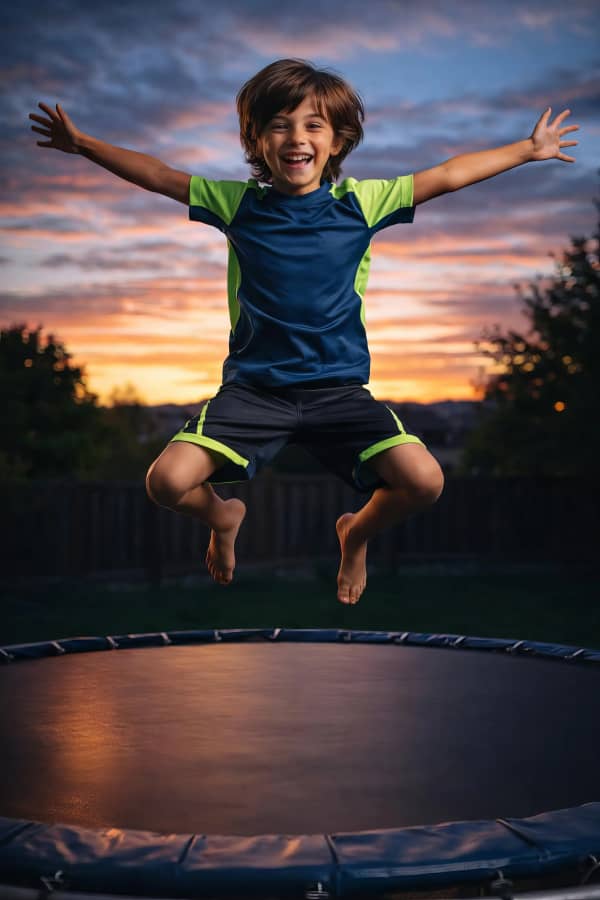 Boy jumping on trampoline