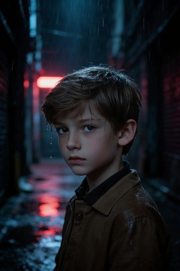 Boy in neon alley