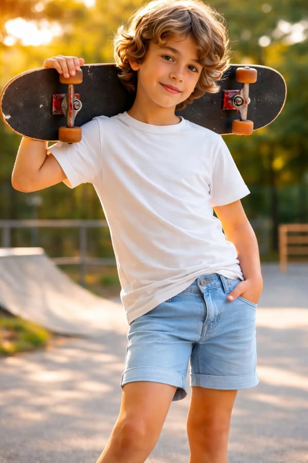 Boy carrying skateboard