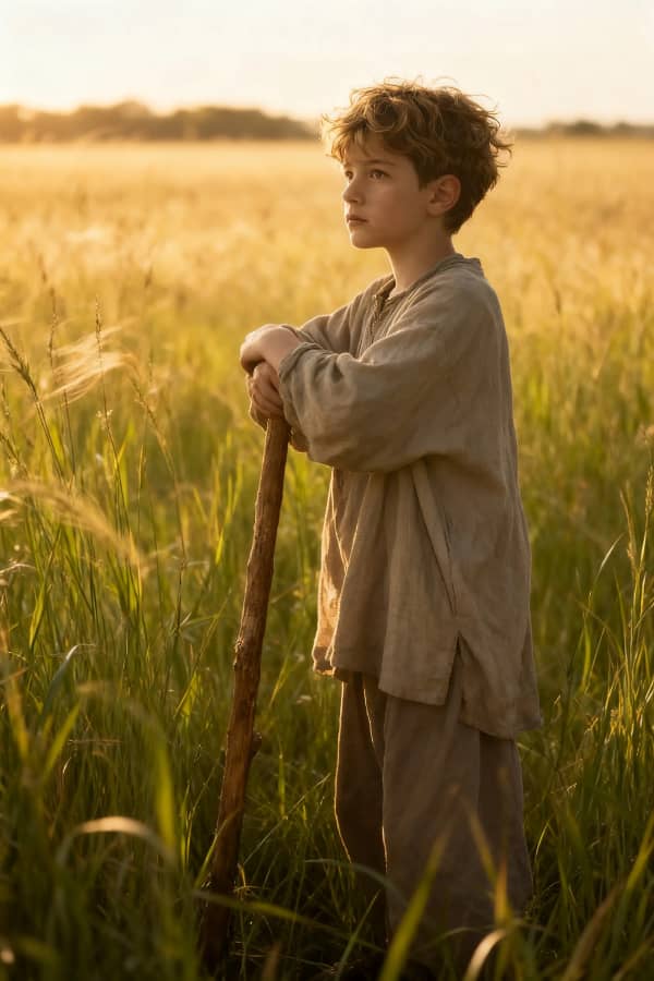 Boy standing in tall grass