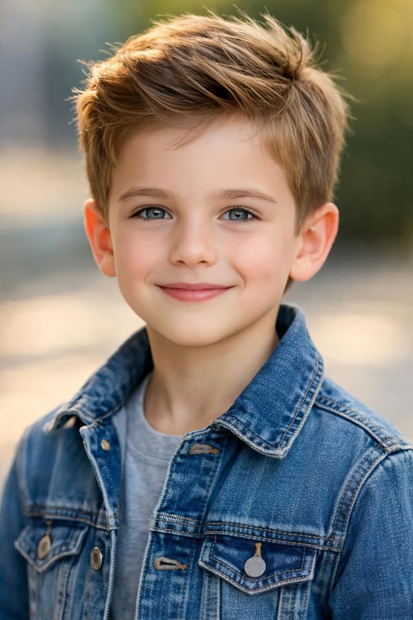 Boy smiling in denim jacket