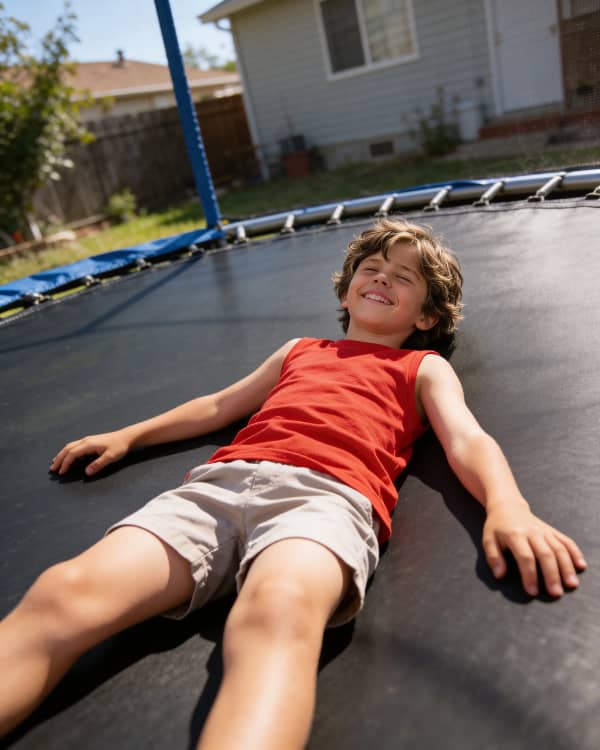 Boy resting on trampoline