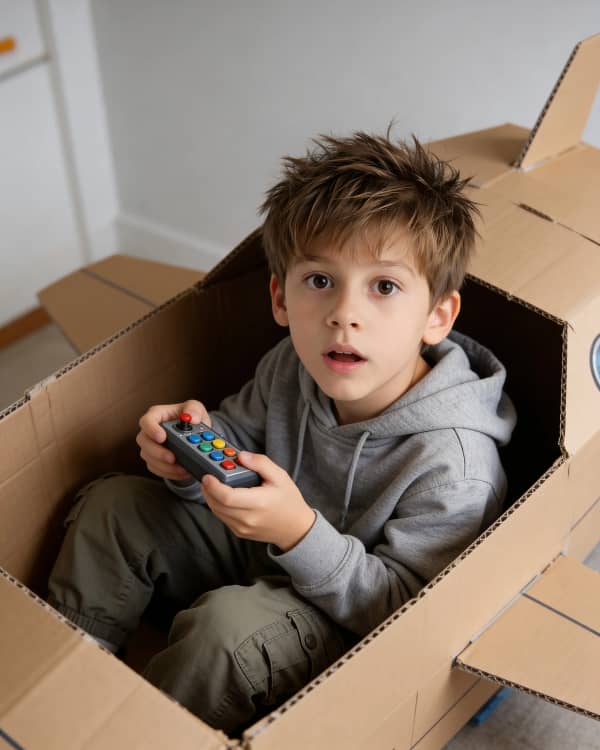 Boy in cardboard box