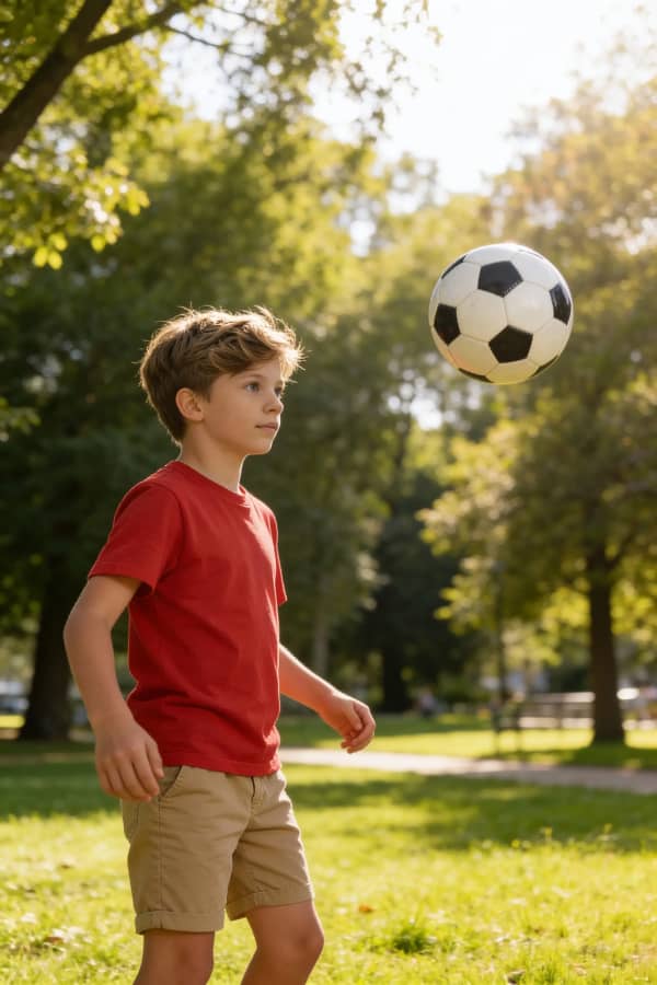 Boy standing with soccer ball