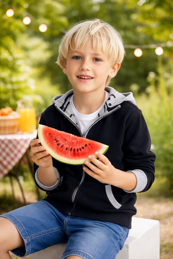Boy eating watermelon
