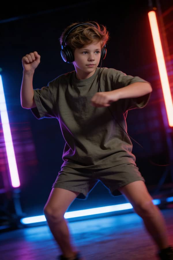 Boy posing in neon lights