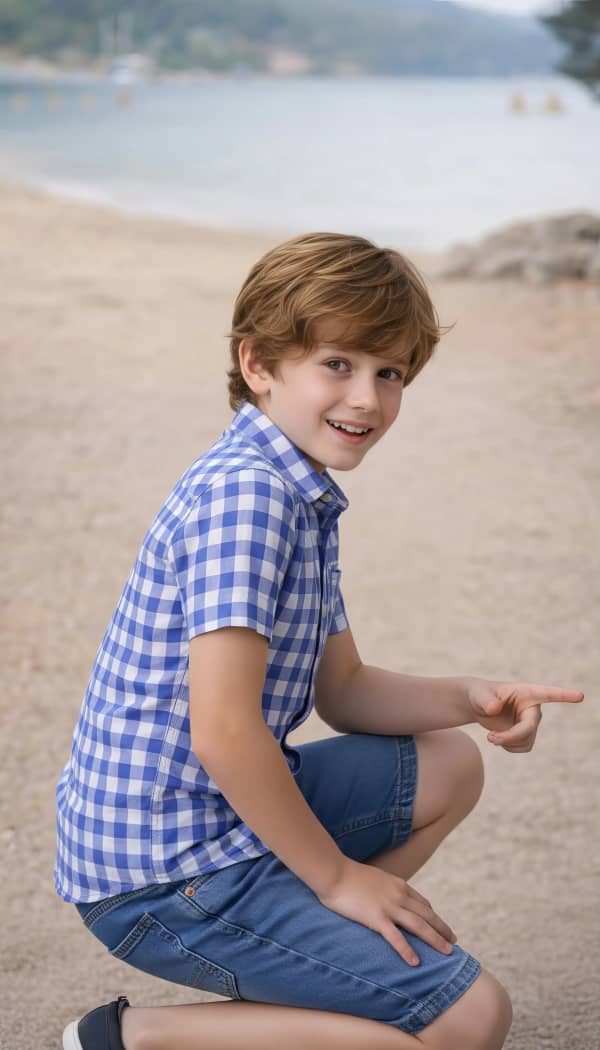 Boy Pointing At Camera Pose In Studio