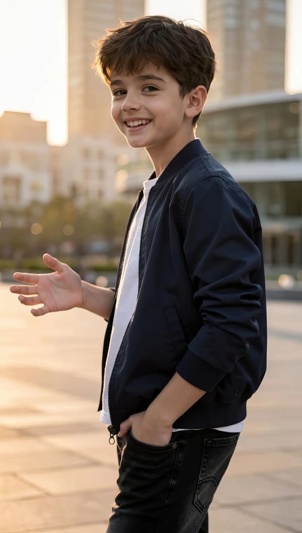 Boy walking down street