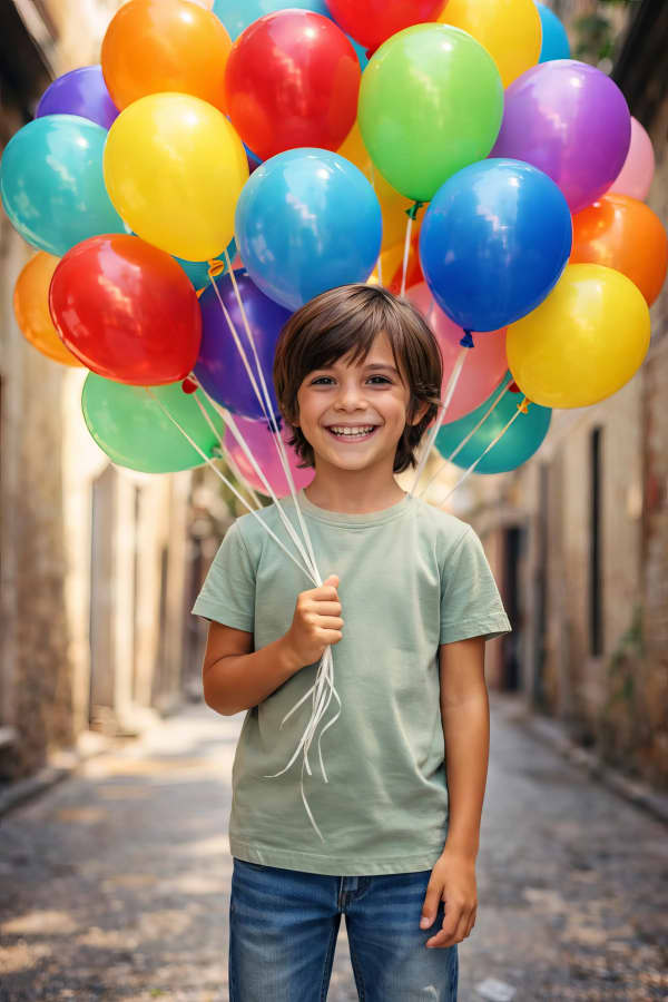 Boy holding balloons