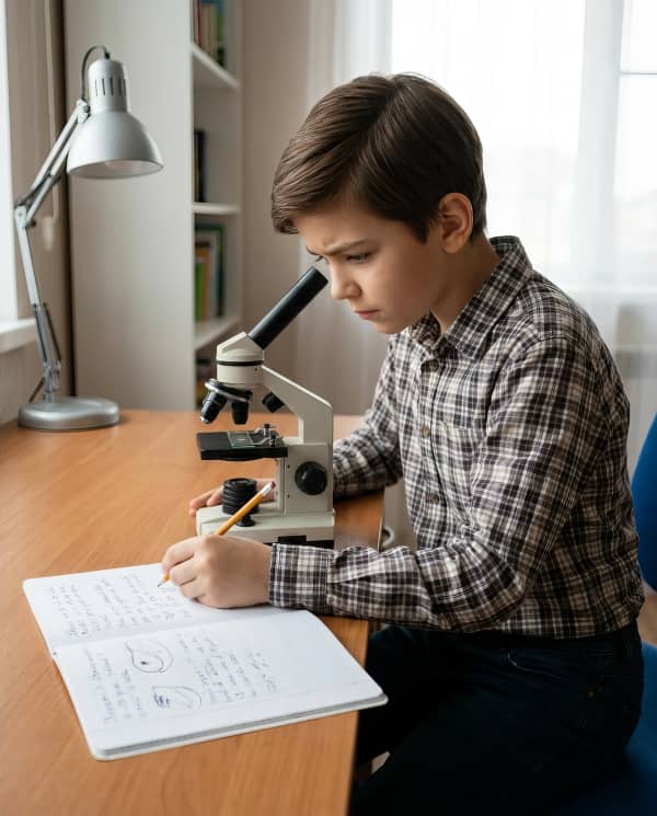 Boy with microscope