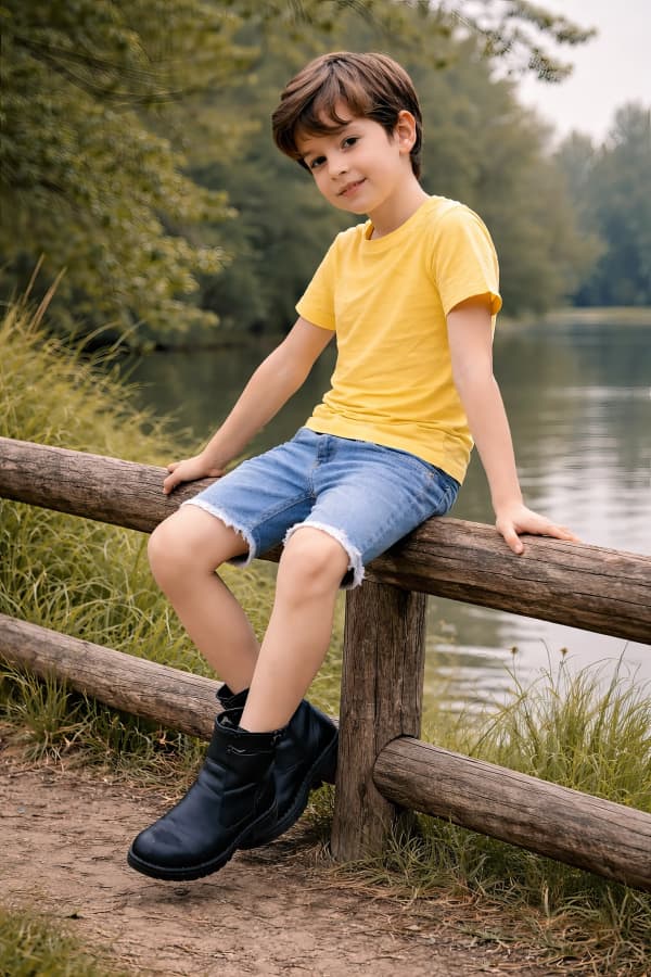 Boy sitting on fence
