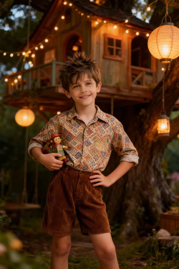 Boy near treehouse