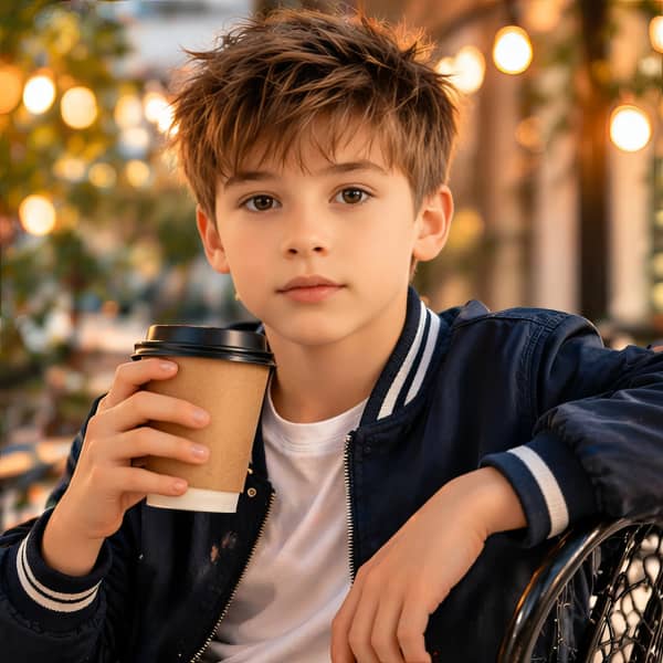 Boy holding coffee cup