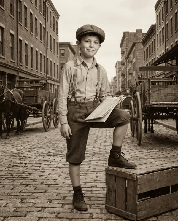 Vintage boy with basket