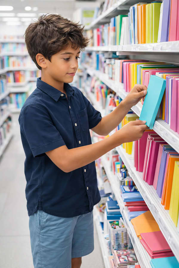 Boy at library shelf