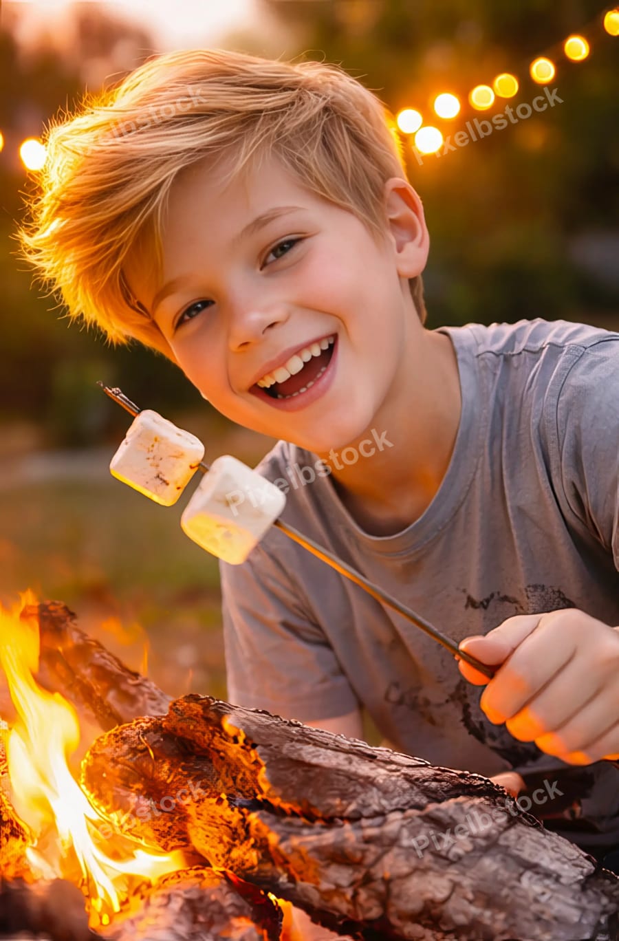 Boy roasting marshmallows