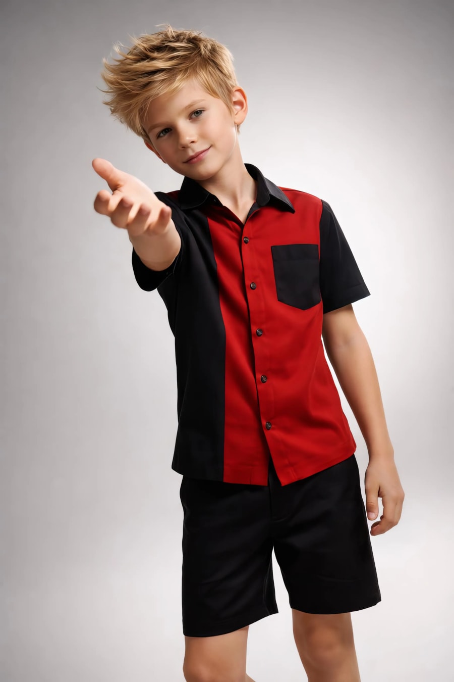 Boy pointing hand stock photo
