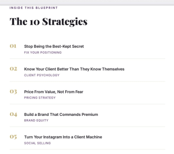 Beauty Boss Blueprint table of contents showing all 10 strategies