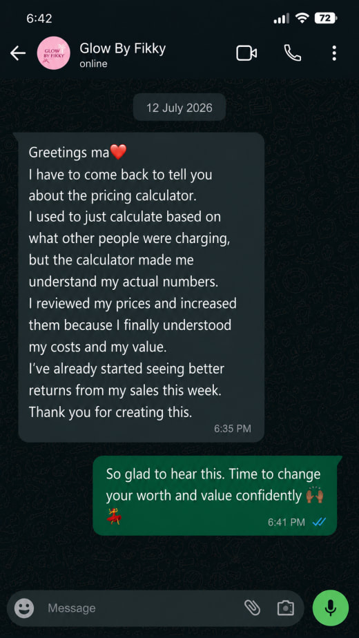 Message from a Beauty Boss Blueprint buyer sharing their results