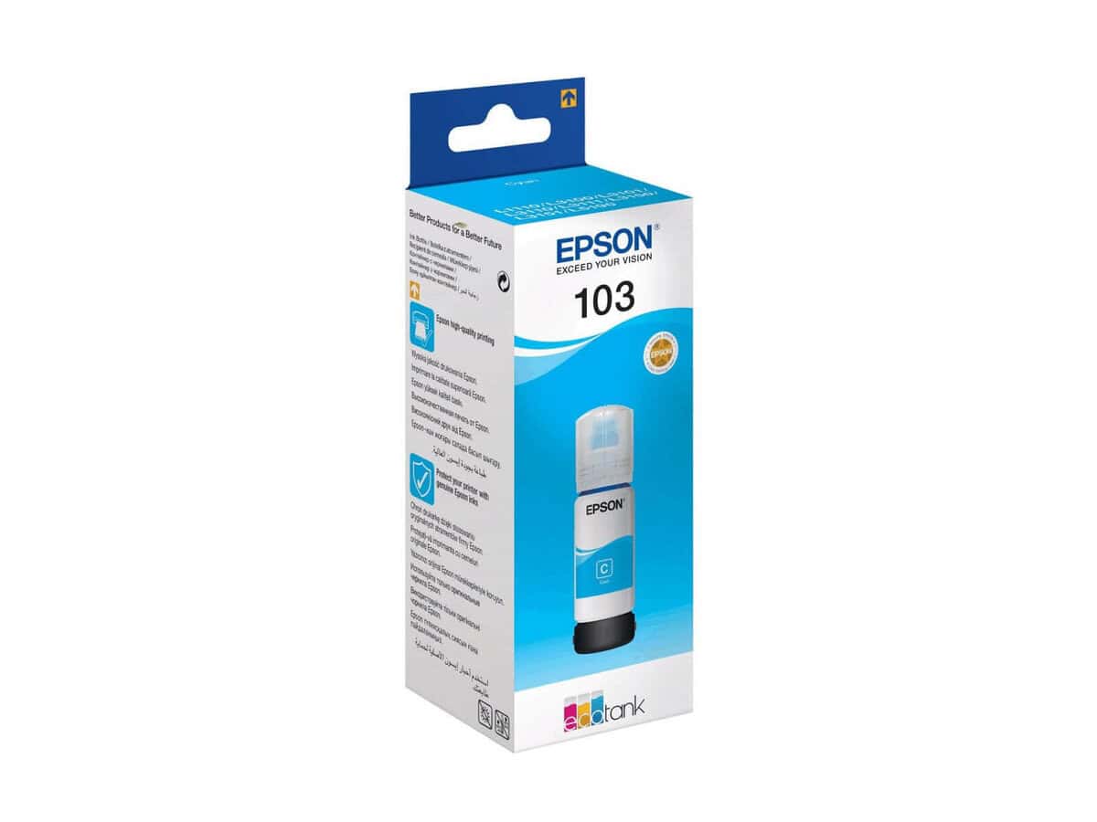 Epson 103 Ecotank Cyan ink bottle. 7500 pages @ 5% coverage.