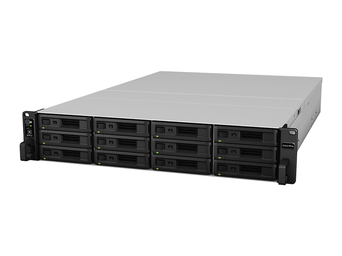 RackStation 12-bay (up to 36-bay); 6-Core 2.2 GHz; 8GB DDR4 ECC UDIMM RAM (up to 64GB); 4x GbE LAN; 2x USB3.2