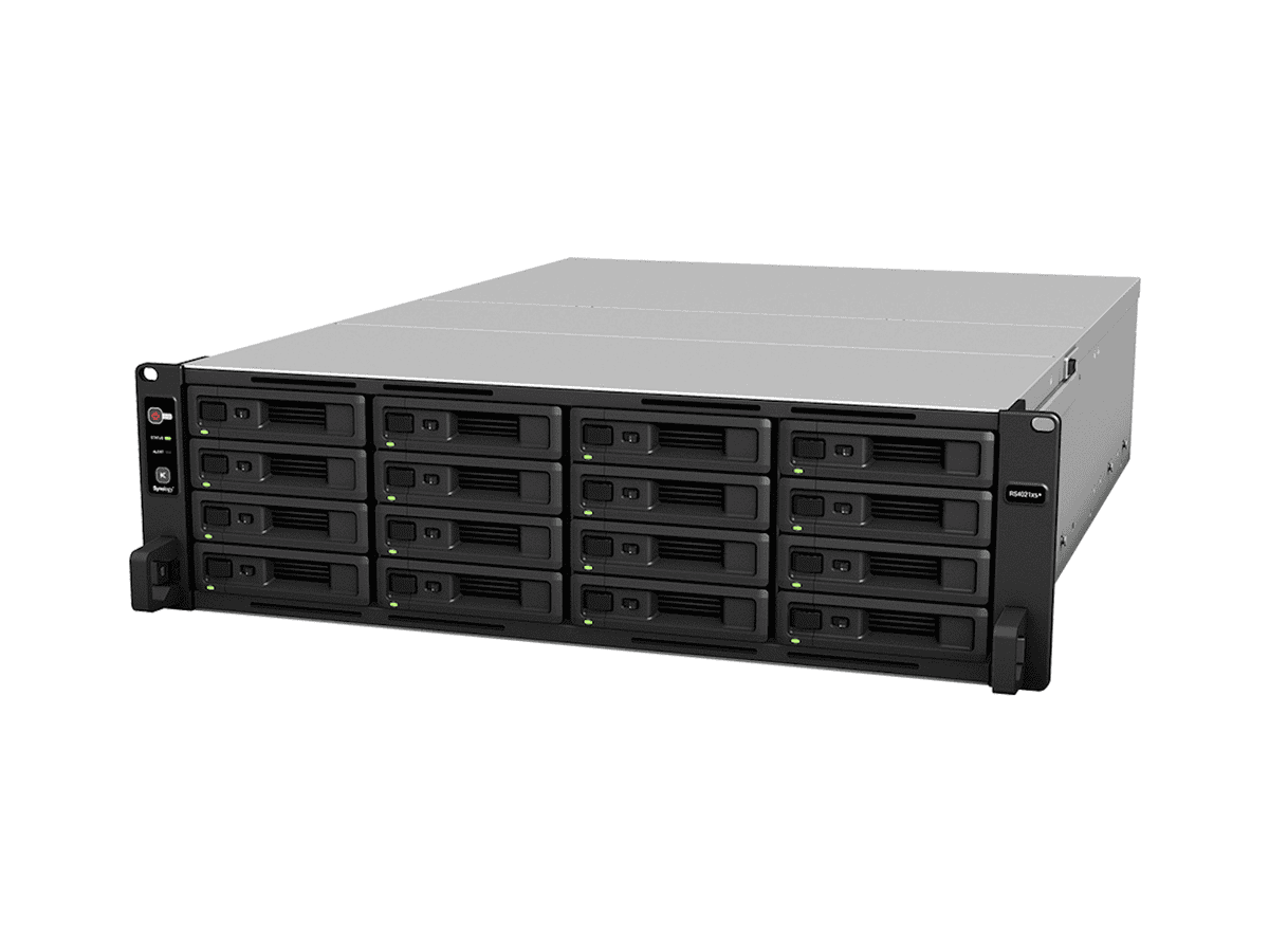 RackStation 16-bay (up to 40-bay); Octa Core 2.1 GHz; 16GB DDR4 ECC UDIMM RAM (up to 64GB); 4x GbE LAN; 2x10GbE LAN; 2x USB3.2