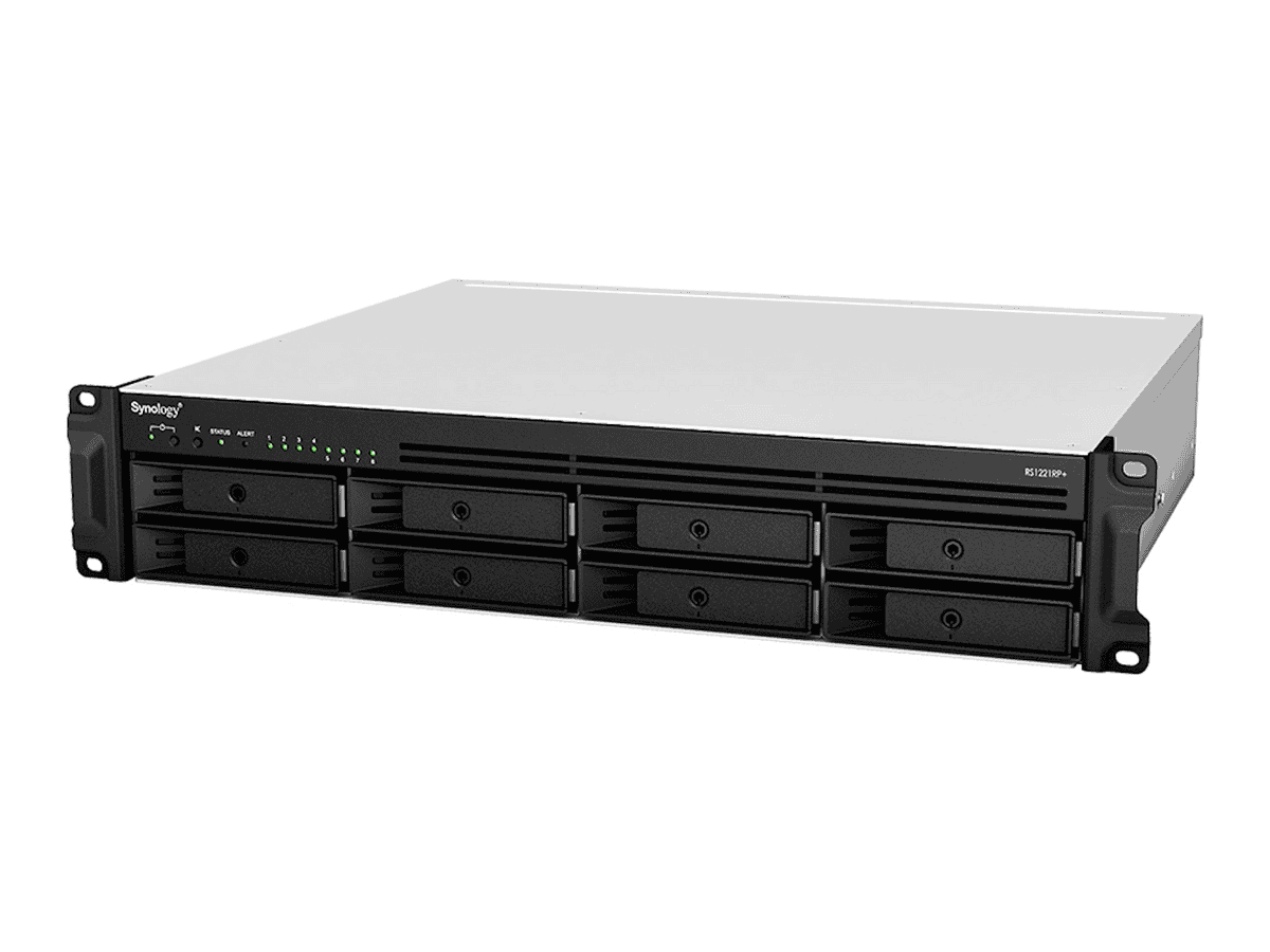 RackStation 8-bay (up to 12-bay); AMD Ryzen V1500B 2.4Ghz; 4GB RAM (Up to 32GB); 4 x GbE LAN; 2x USB3.2; 1x eSATA;