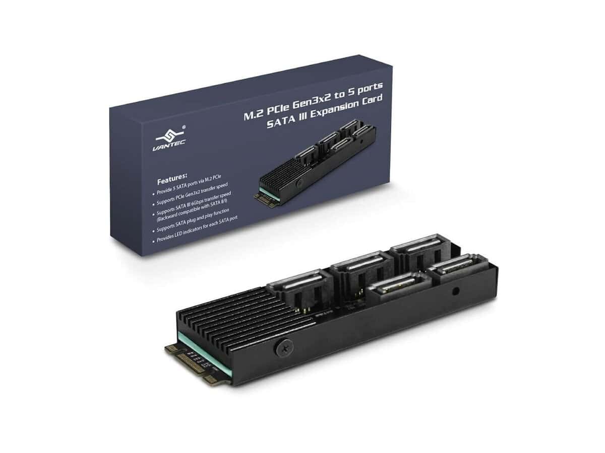 Vantec M.2 PCIe Gen3x2 B+M Key to 5 ports SATA III Expansion Card