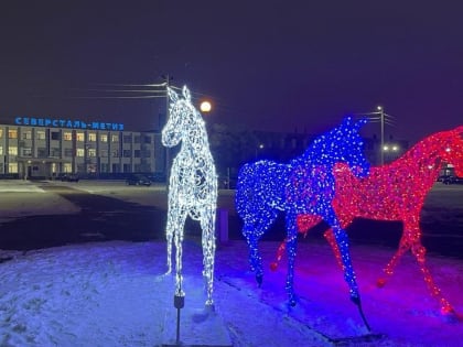 В Череповце поставили новогодних коней в цветах триколора