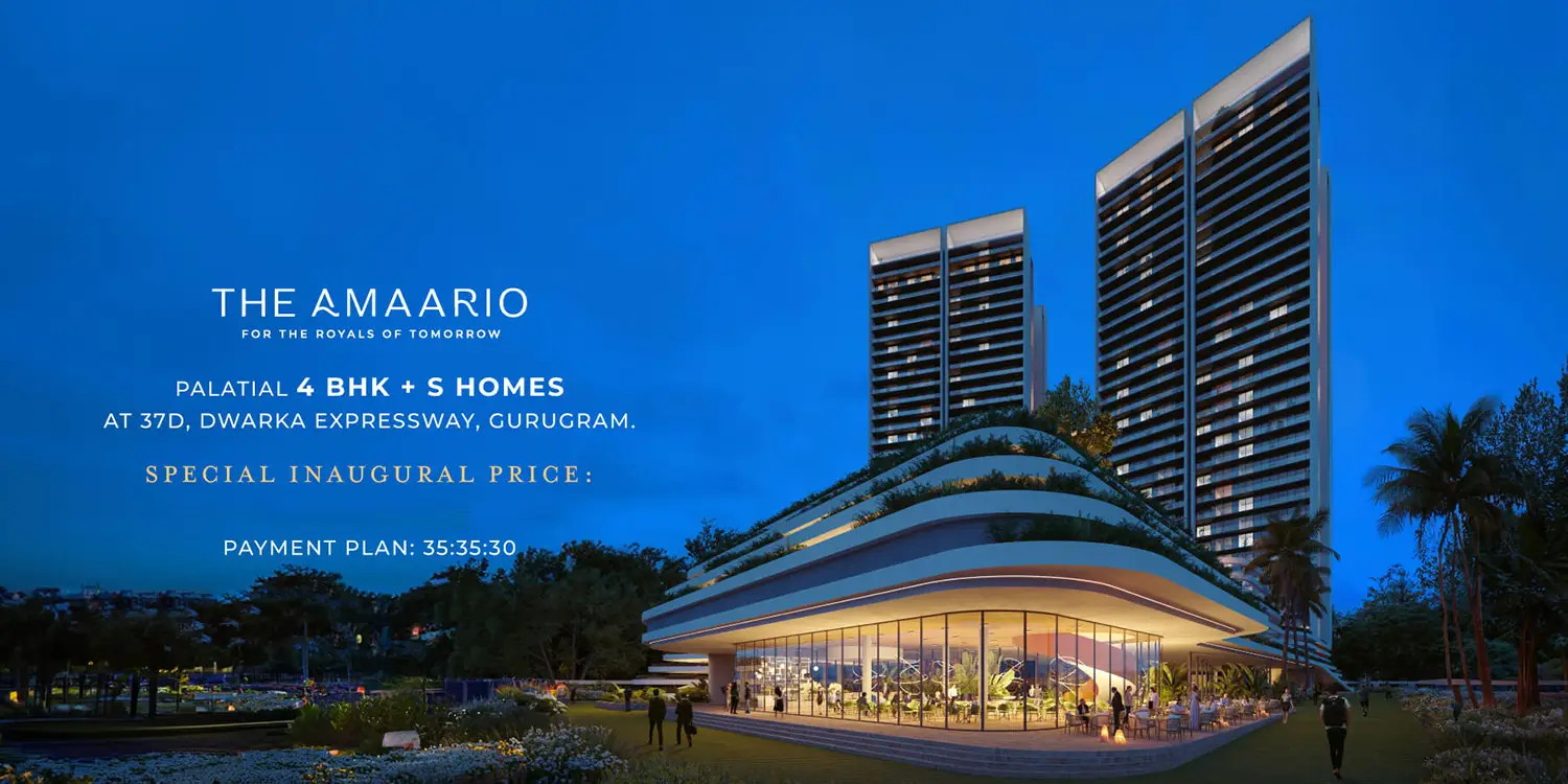 Modern architectural design featuring two tall buildings and a curved structure with greenery.