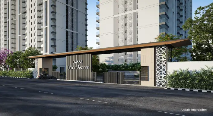 Entrance gate of Emaar Urban Ascent with modern design and surrounding greenery