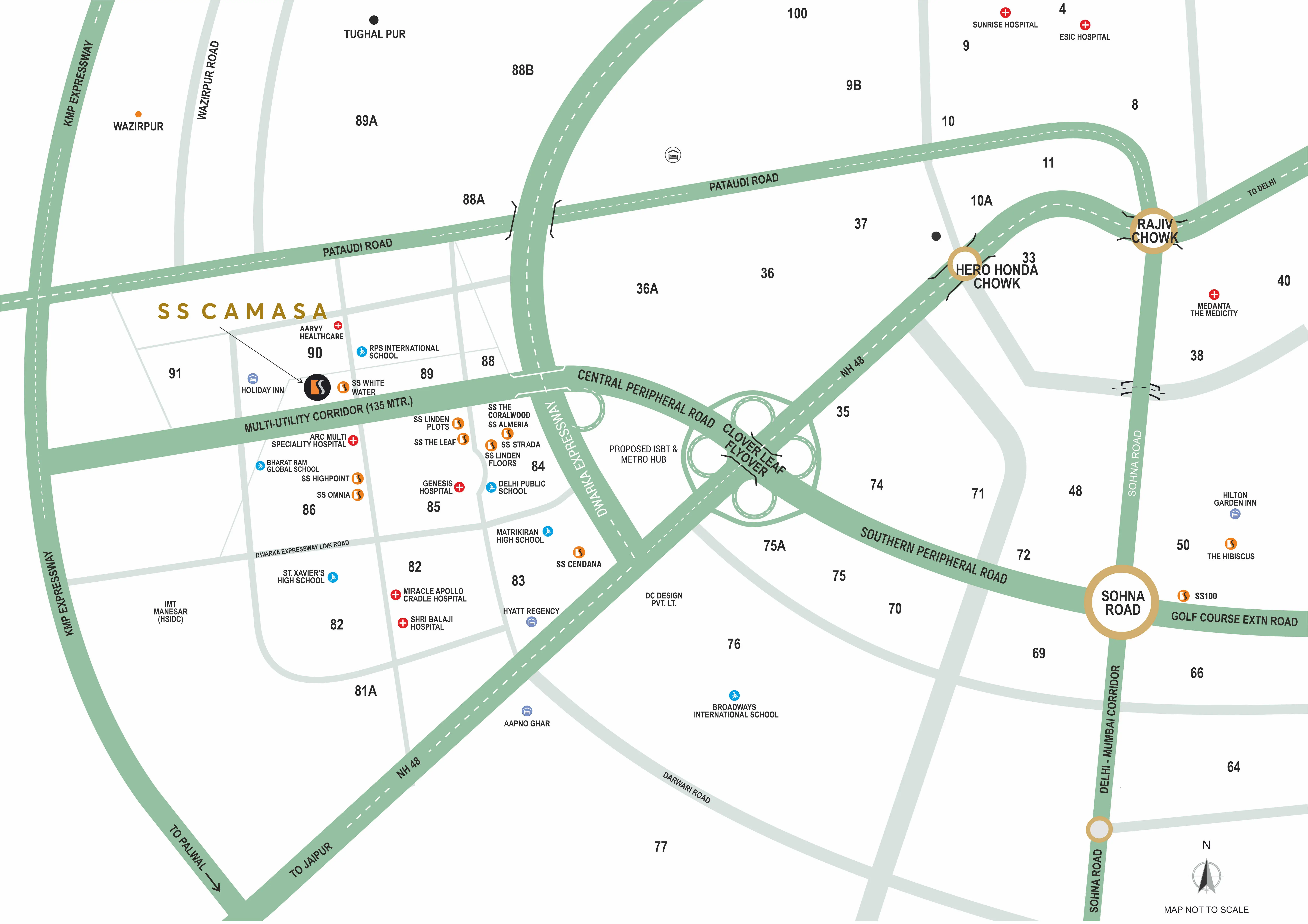 Detailed map showing roads, landmarks, and layout of SS Camasa area with nearby facilities.