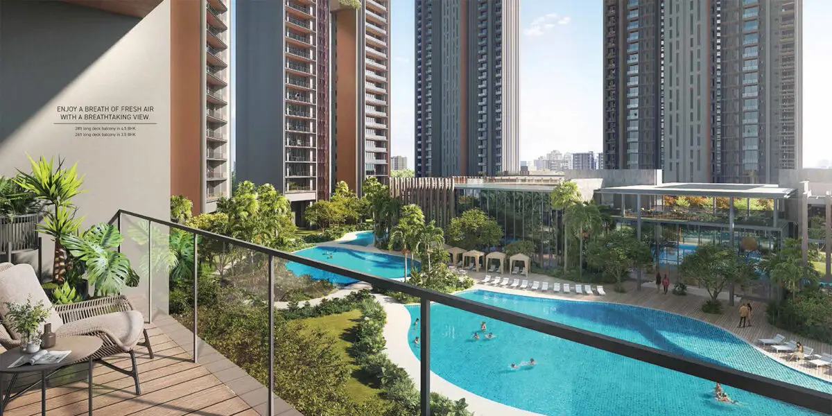Balcony overlooking swimming pool